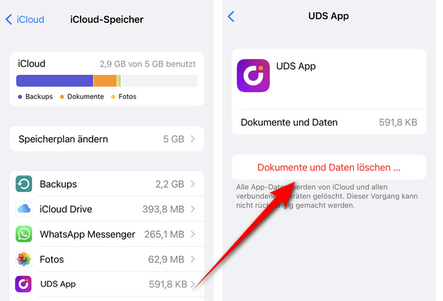 App aus iCloud löschen synchronisierte Daten
