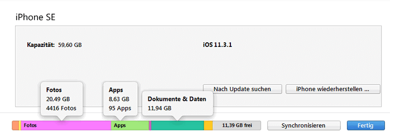 iTunes Backup Größe ermitteln