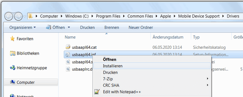 Apple Mobile Device USB Driver: unter Windows 7 aktualisieren