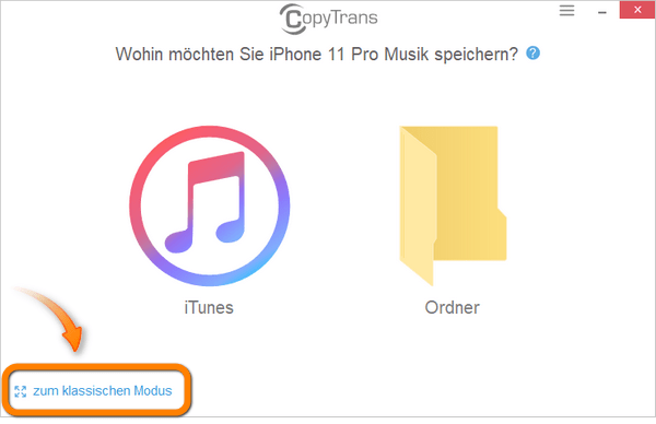 Zum klassischen Modus in CopyTrans wechseln