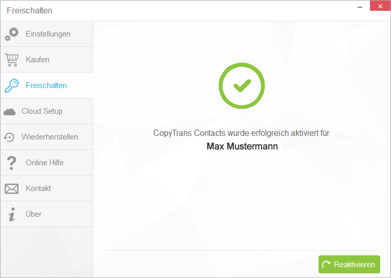 Copytrans Contacts wurde erfolgreich aktiviert