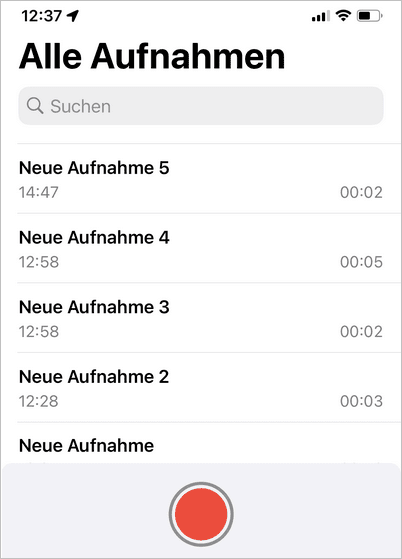 Diktiergerät iPhone mit der Aufnahmeliste