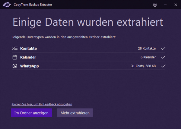 Liste der extrahierten Daten