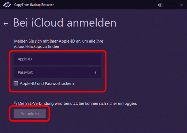 bei iCloud anmelden