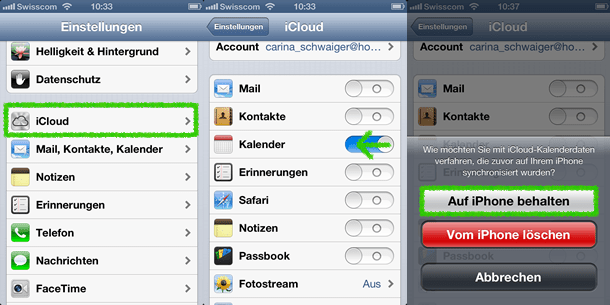 iCloud Kalender deaktivieren auf iOS 10