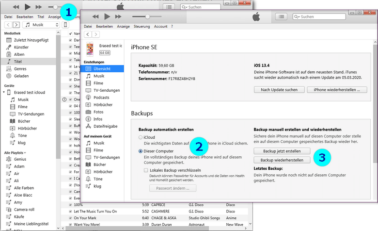 iPhone Backup mit iTunes erstellen