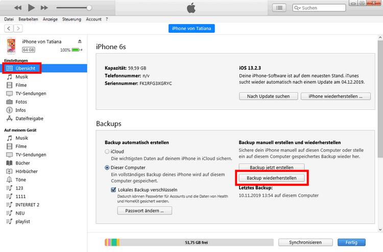 iPhone mit iTunes wiederherstellen