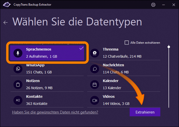 Sprachmemos von iPhone Backup auf PC