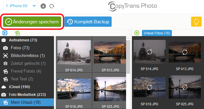 iPhone Bilder als JPG speichern: Änderungen speichern Button