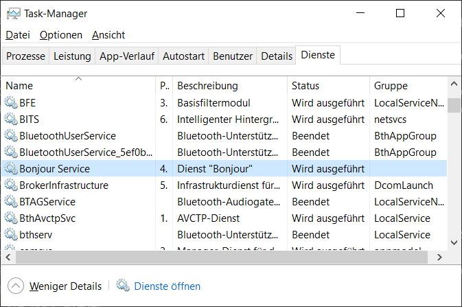 Bonjour Service wird ausgeführt