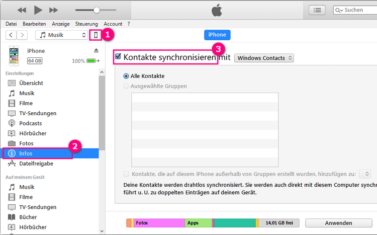 iPhone Kontakte exportieren iTunes