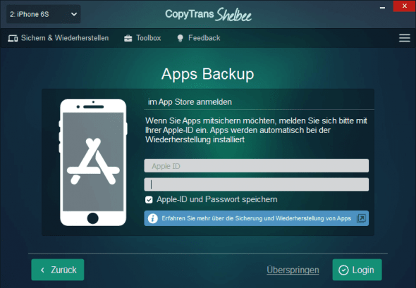 Apps in iPhone Backup mitsichern