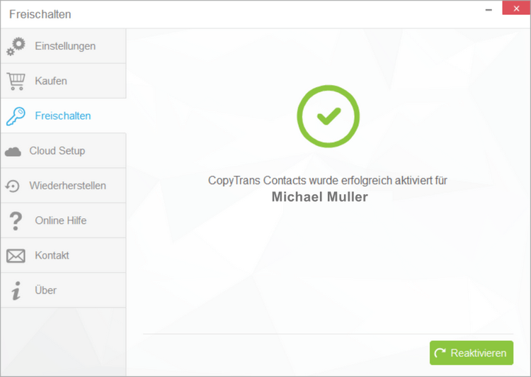 CopyTrans Contacts wurde erfolgreich aktiviert