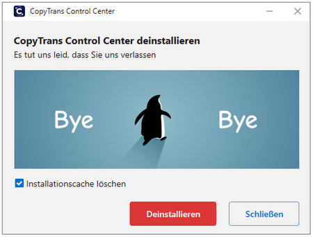 Deinstallation in CopyTrans Control Center bestätigen