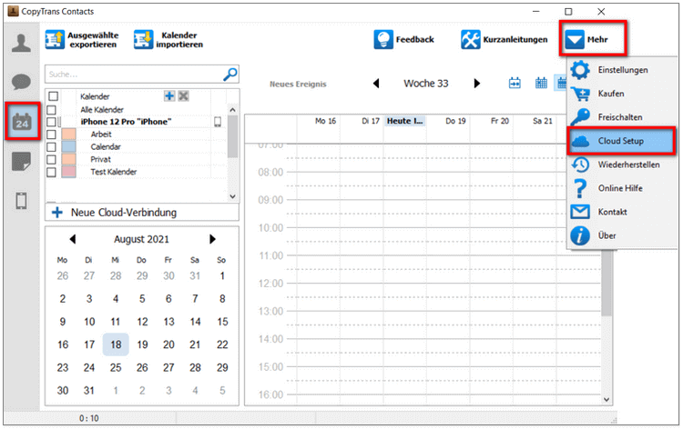 Kalender wählen, um Google Kalender auf iPhone zu übertragen