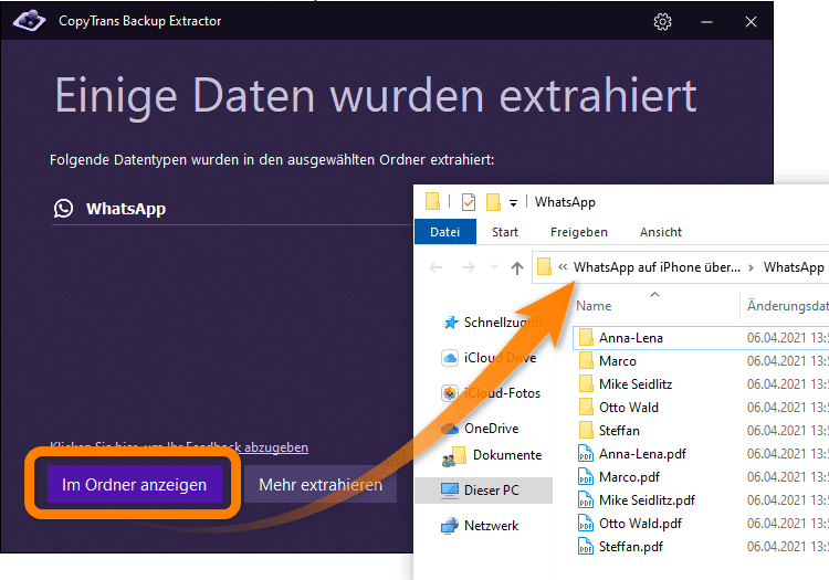WhatsApp von Backup auf PC erfolgreich extrahiert