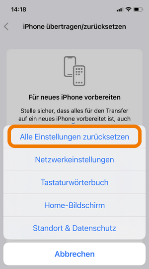 Alle Einstellunge auf iPhone zurücksetzen 