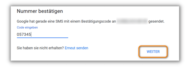 Bestätigungscode von Google bekommen