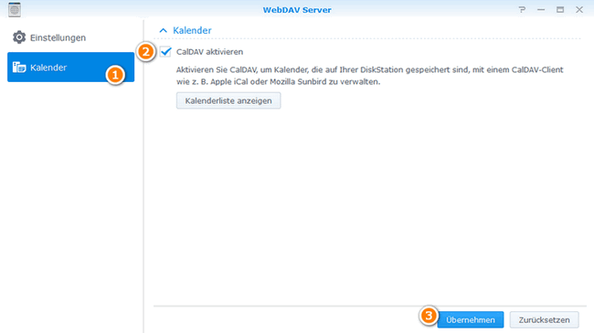 Einstellungen-Kalender-CalDAV aktivieren