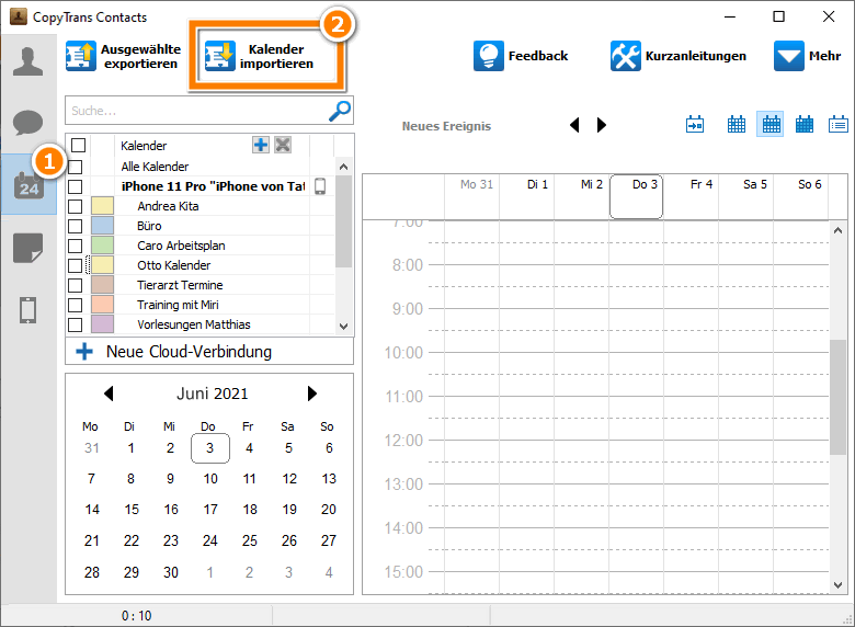 Auf Kalender impotieren drücken