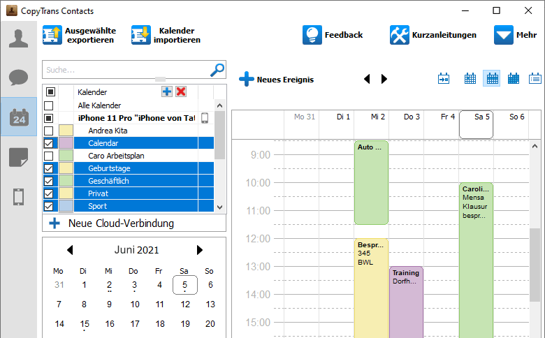 Outlook Kalender auf Handy angezeigt