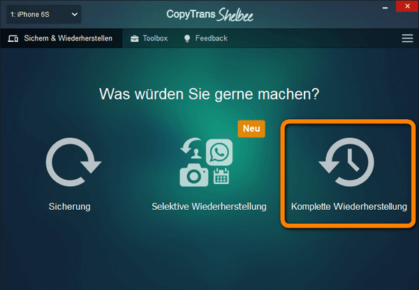 iPhone wiederherstellen mit CopyTrans Shelbee