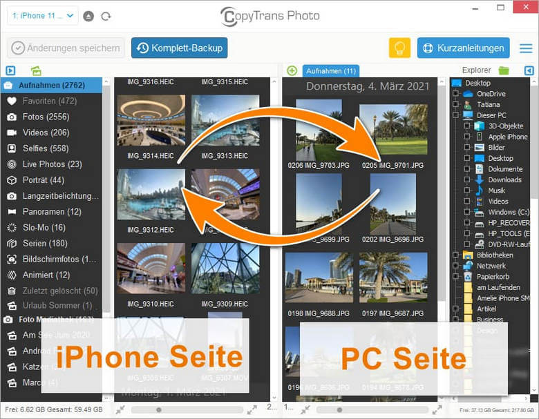 Fotos zwischen PC und iPhone verwalten