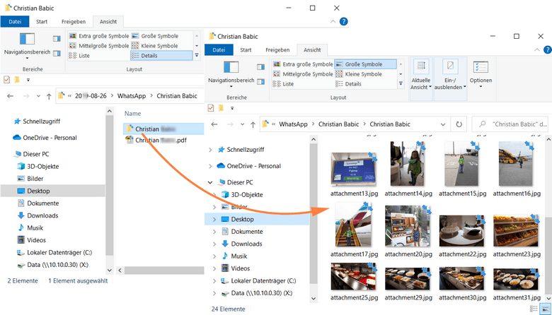 Fotos von WhatsApp auf PC in einem Ordner extrahiert