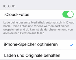 iPhone-Speicher optimieren ist aktiviert