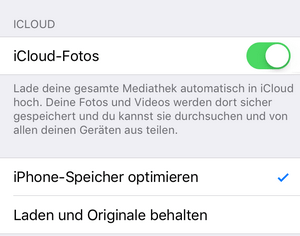 Die Funktion iCloud Fotos ist aktiviert