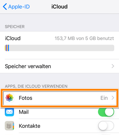 iCloud deaktivieren Fotos: auf Fotos tippen