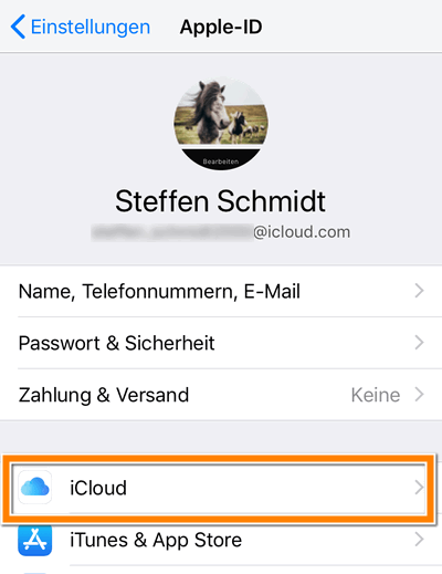 iCloud Einstellungen auf iPhone