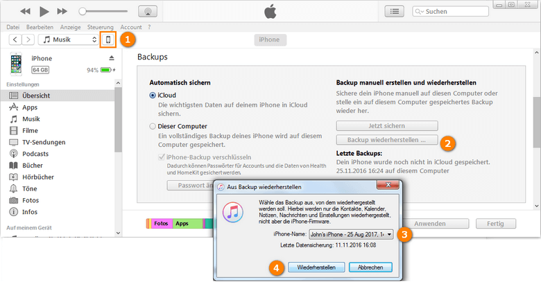 iPhone aus iTunes Backup wiederherstellen