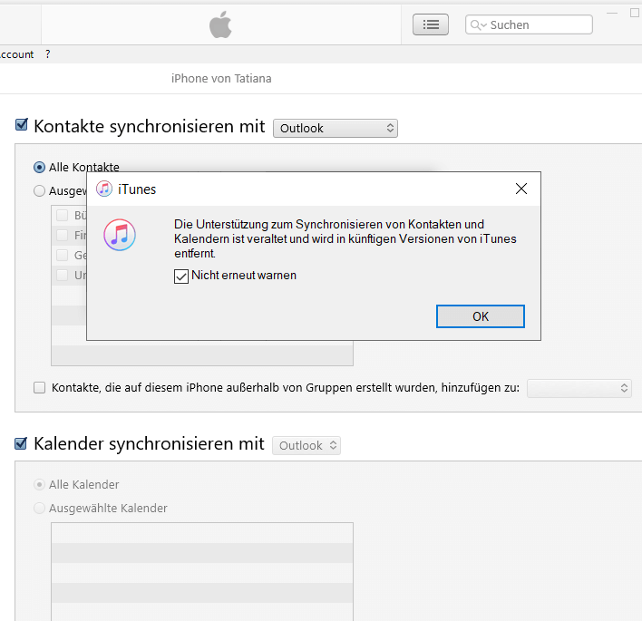 iTunes synchronisiert iPhone Kalender nicht mehr