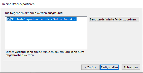 Kontakte Outlook in Datei exportieren