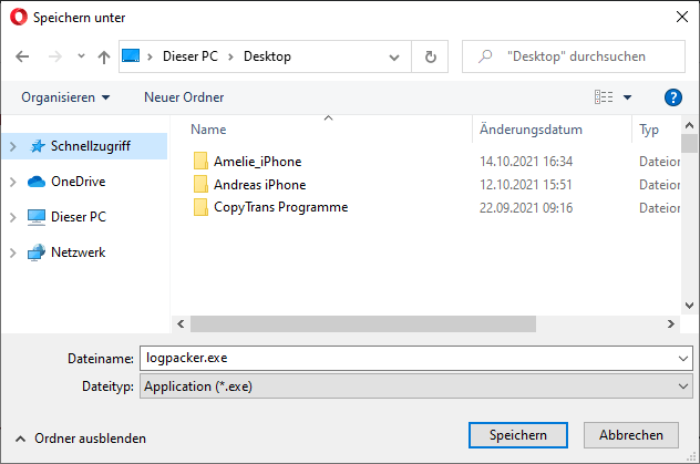 Zielordner für Logpacker auswählen