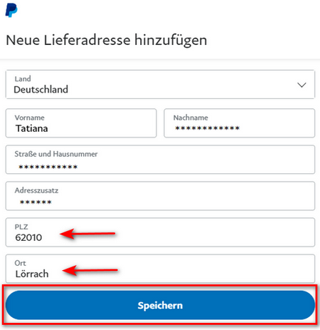 Die gewünschte Rechnungsadresse in PayPal eingeben