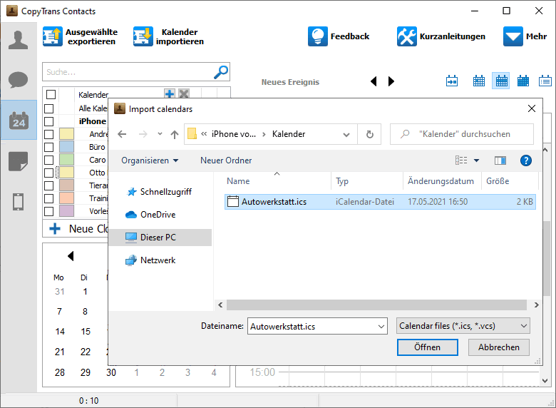 Outlook Kalender auf iPhone importiert