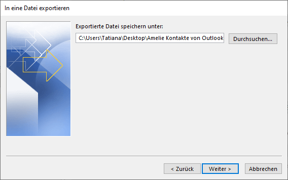 Outlook Kontakte speichern als CSV