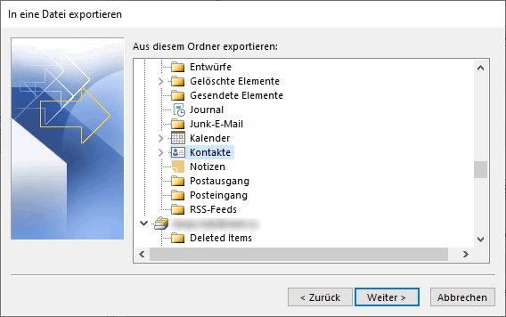 Kontakte aus Outlook exportieren