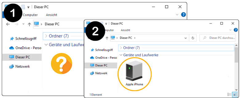 PC erkennt iPhone nicht -  erst im Explorer prüfen