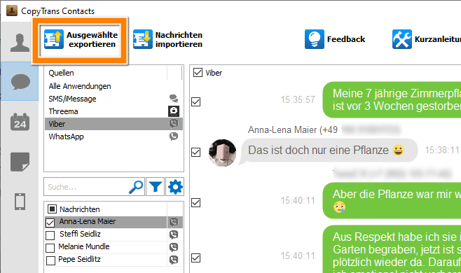 Viber Chat exportieren und auf PC sichern