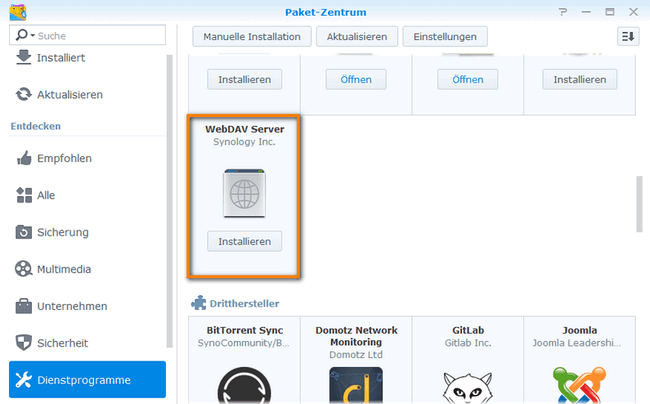 Dienstprogrammen-WebDAV-Server installieren