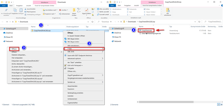 Ordner öffnen und die ZIP-Datei entpacken