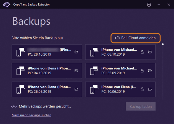 Bei iCloud im CopyTrans Backup Extractor anmelden