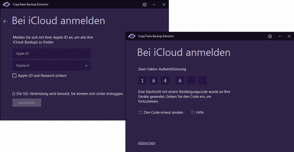 bei iCloud im CopyTrans Backup Extractor anmelden