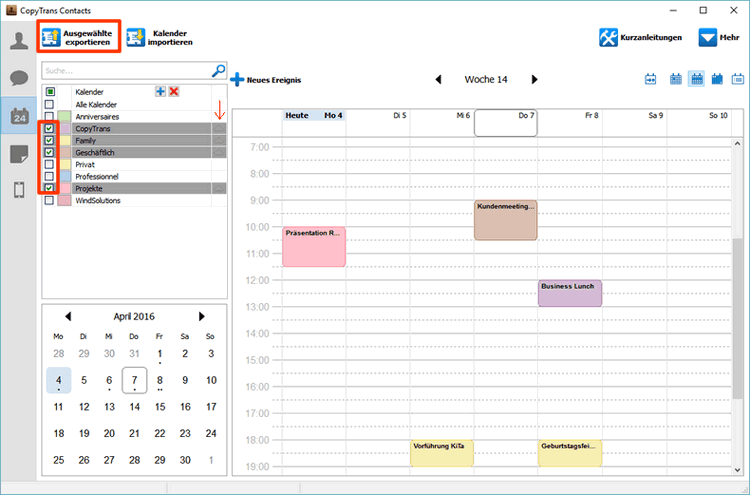 iCloud Kalender ins Programm übertragen