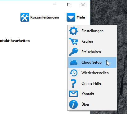 Auf mehr klicken und Cloud Setup wählen