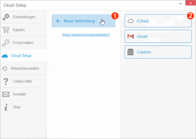 Neue iCloud Verbindung mit iCloud im Programm herstellen