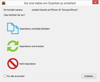 Duplikate in CopyTrans Contacts erstellen